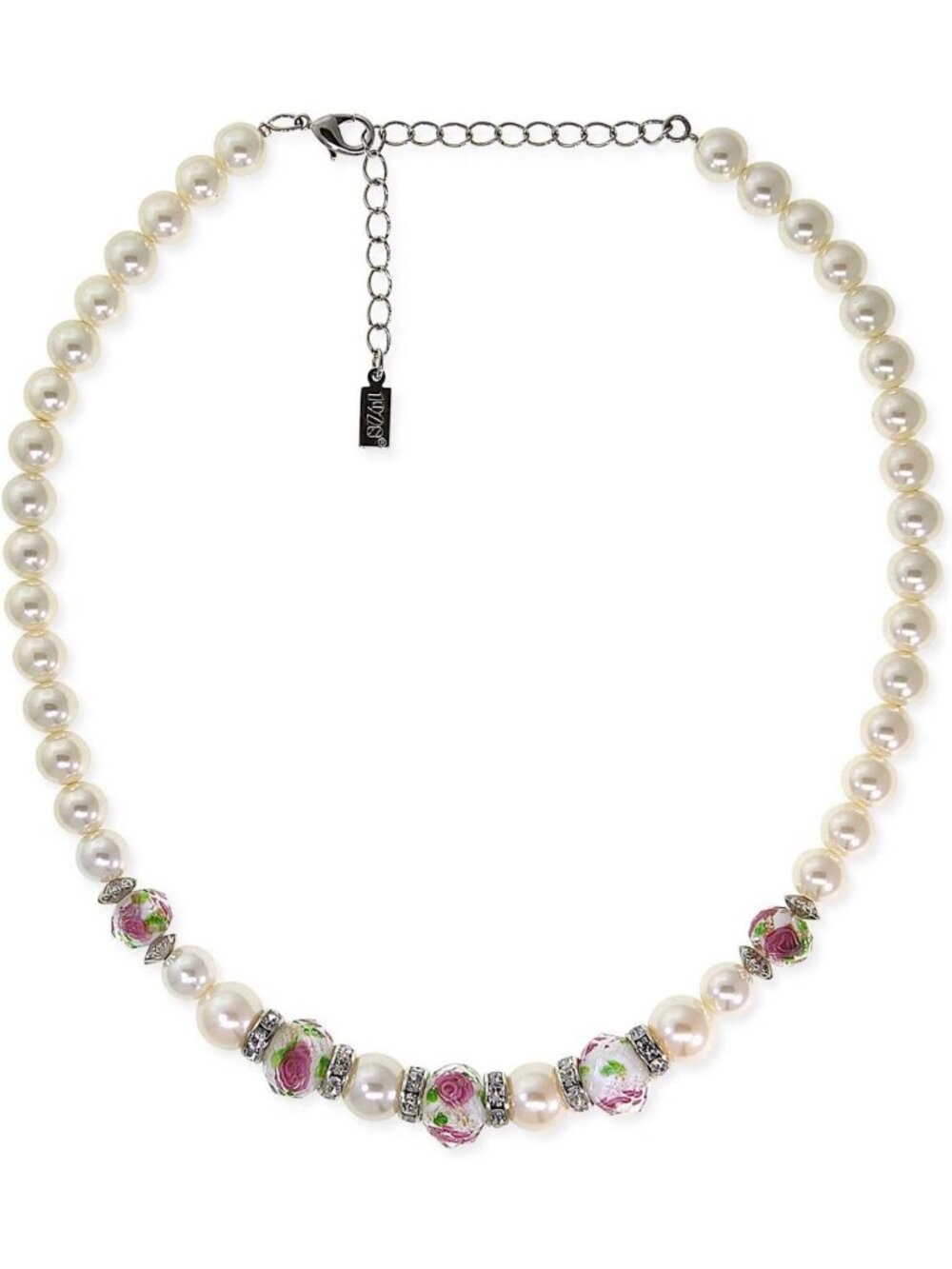 Chic Pink Flower Bead Crystal Necklace for Women - 15" + 3" Extender, Elegant